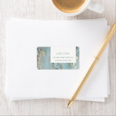 KLASSY AQUA DUSKY BLUE GOLD AGATE MONOGRAM WEDDING ETIKET (Insitu)
