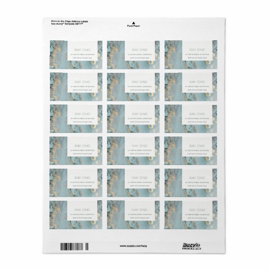 KLASSY AQUA DUSKY BLUE GOLD AGATE MONOGRAM WEDDING ETIKET (Full Sheet)