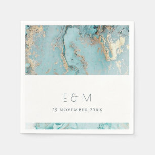 KLASSY AQUA DUSKY BLUE GOLD AGATE MONOGRAM WEDDING SERVET