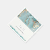 KLASSY AQUA DUSKY BLUE GOLD AGATE MONOGRAM WEDDING SERVET (Hoek)