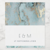 KLASSY AQUA DUSKY BLUE GOLD AGATE MONOGRAM WEDDING WIJN ETIKET (Enkel label)