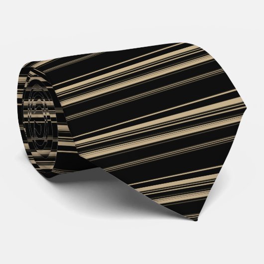 Klassy Black en Beige Striped Patroon Stropdas (Opgerold)