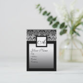 KLASSY BLACK EN SILVER DAMASK SQUARE MONOGRAM VISITEKAARTJE (Staand voorkant)