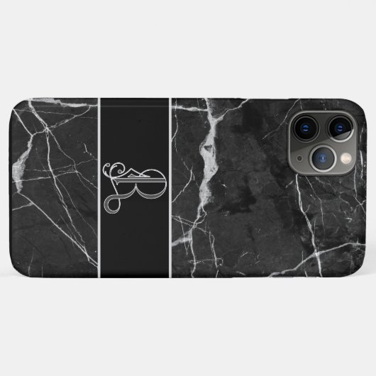 KLASSY BLACK MARBLE LOOK, MONOGRAM R Case-Mate iPhone CASE (Achterkant (horizontaal))
