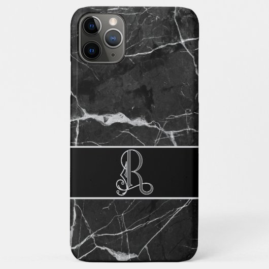 KLASSY BLACK MARBLE LOOK, MONOGRAM R Case-Mate iPhone CASE (Achterkant)