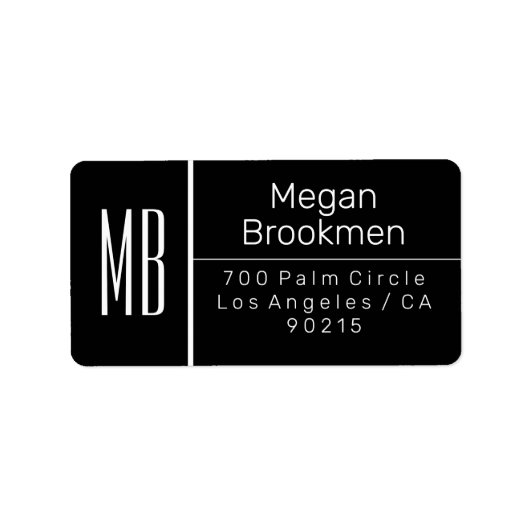Klassy Blk & White/DIY Name Address Monogram/Vs 2 Etiket (Voorkant)