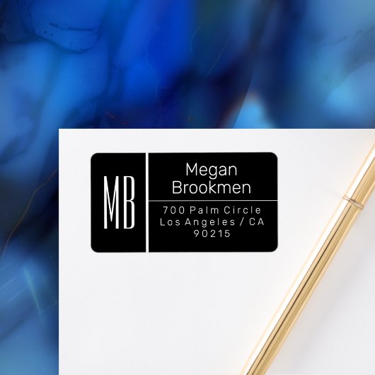 Klassy Blk & White/DIY Name Address Monogram/Vs 2 Etiket