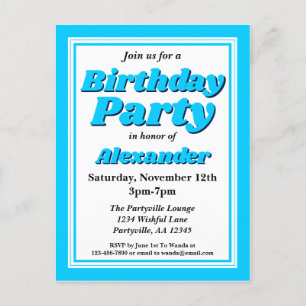 Klassy Bright Blue Adult Birthday Party Uitnodiging Briefkaart