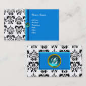 KLASSY DAMASK MONOGRAM blue aquamarine Visitekaartje (Voorkant / Achterkant)