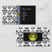 KLASSY DAMASK MONOGRAM, zwart-wit geel Visitekaartje (Voorkant / Achterkant)