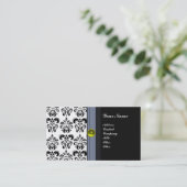 KLASSY DAMASK MONOGRAM, zwart-wit geel Visitekaartje (Staand voorkant)