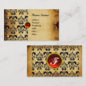 KLASSY DAMASK PARCHMENT MONOGRAM rood zwart Visitekaartje (Voorkant / Achterkant)