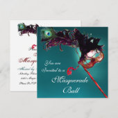 KLASSY MARDI GRAS MASQUERADE BALL MASKJE blauw wit Kaart (Voorkant / Achterkant)