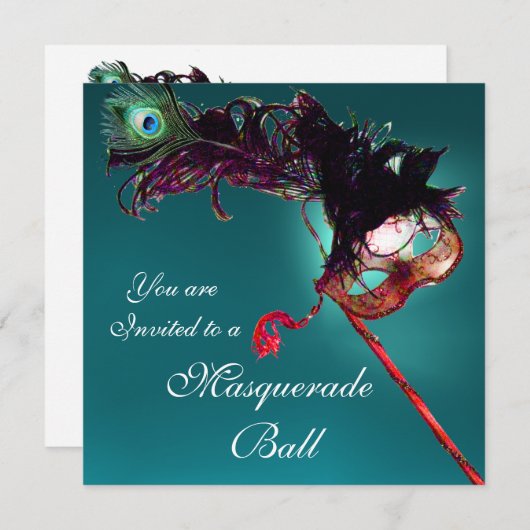 KLASSY MARDI GRAS MASQUERADE BALL MASKJE blauw wit Kaart (Voorkant / Achterkant)