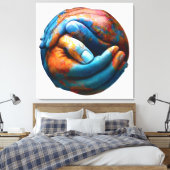 Klasvormige handen vormen planeet Aarde Wereldvred Canvas Afdruk (Insitu (Slaapkamer))