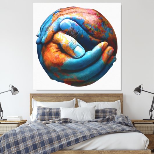 Klasvormige handen vormen planeet Aarde Wereldvred Canvas Afdruk (Insitu (Slaapkamer))