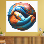 Klasvormige handen vormen planeet Aarde Wereldvred Canvas Afdruk (Insitu (Woonkamer))