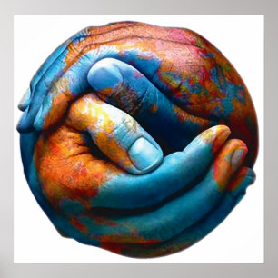 Klasvormige handen vormen planeet Aarde Wereldvred Poster