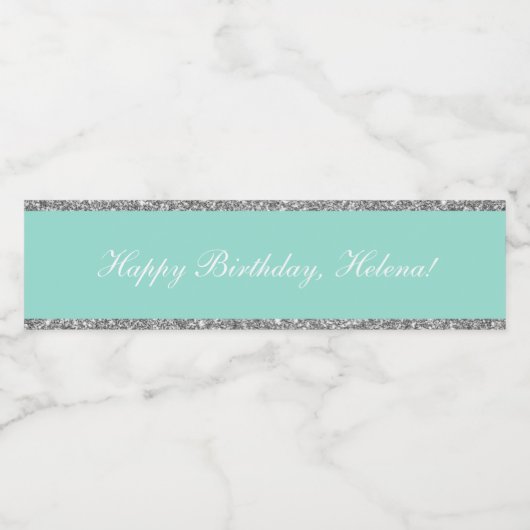 Klasy Aqua & Silver Glitter Birthday Water Flacon Waterfles Etiket (Enkel label)