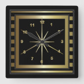 Klaszwart en gouden strepen vierkante klok (Voorkant)