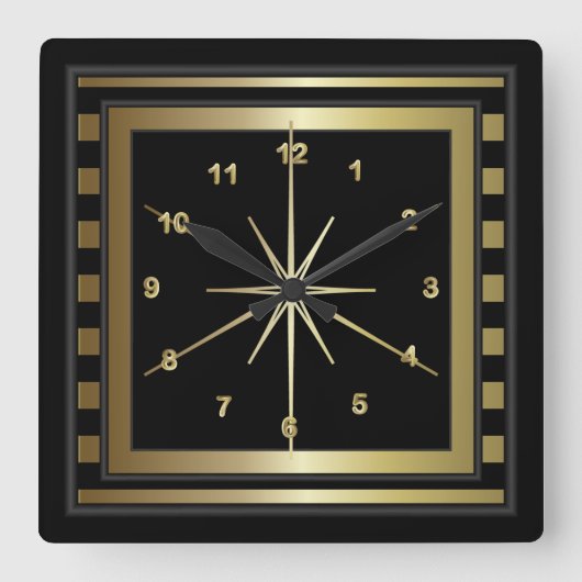 Klaszwart en gouden strepen vierkante klok (Voorkant)