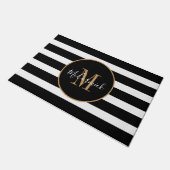 Klaszwart en witte strips Gold-monogram Deurmat (Schuin)