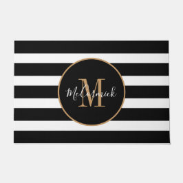 Klaszwart en witte strips Gold-monogram Deurmat
