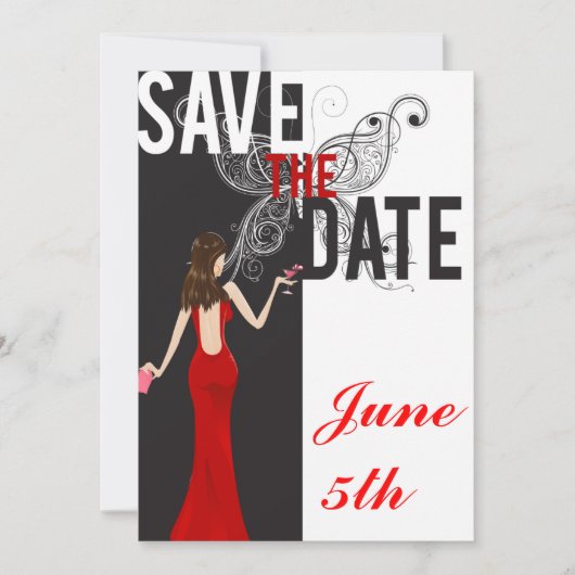Klaszwart, wit en rood sparen de Datum Save The Date (Voorkant)