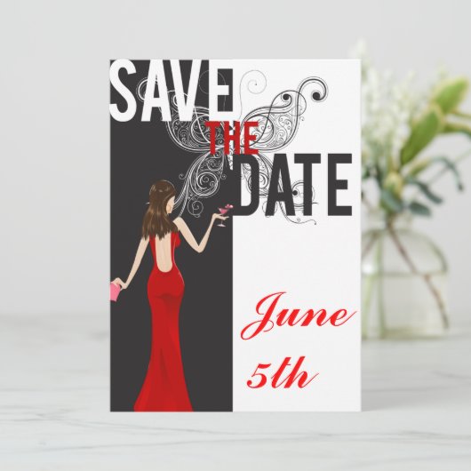 Klaszwart, wit en rood sparen de Datum Save The Date (Staand voorkant)