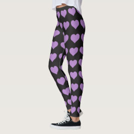 Klaszwarte leggings met een paars hartpatroon