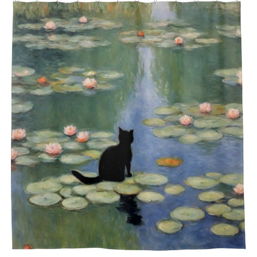 Klauw Monet Water Lelies Kat Vijver Douchegordijn (Voorkant)