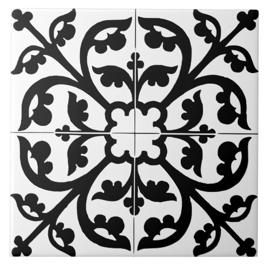 Klaver Bloem Bloemig Abstract Zwart & Wit Tegeltje (Voorkant)