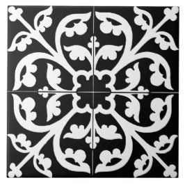 Klaver Bloem Bloemrijk Abstract Zwart & Wit Tegeltje