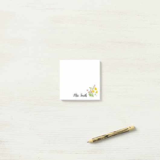 Klaver bloem boeket monogram leraar post-it® notes (Op bureau)