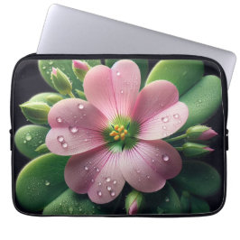 Klaver Bloemen Roze en Groene Oxalis Laptop Sleeve