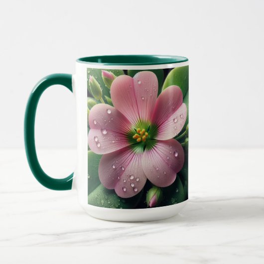 Klaver Bloemen Roze en Groene Oxalis Mok (Links)