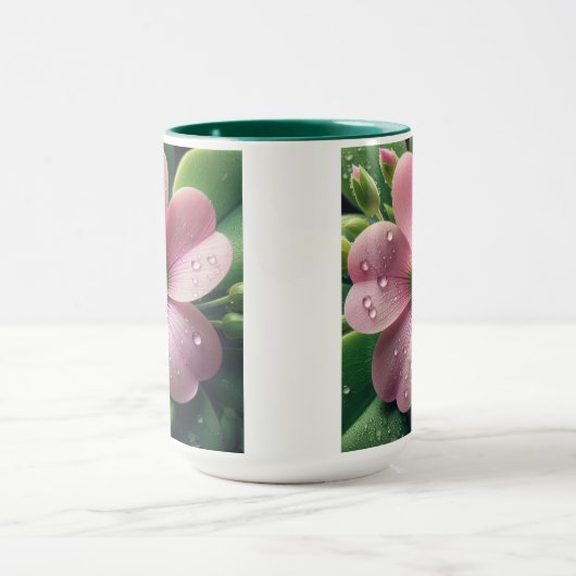 Klaver Bloemen Roze en Groene Oxalis Mok (Midden)