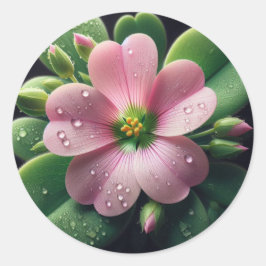 Klaver Bloemen Roze en Groene Oxalis Ronde Sticker