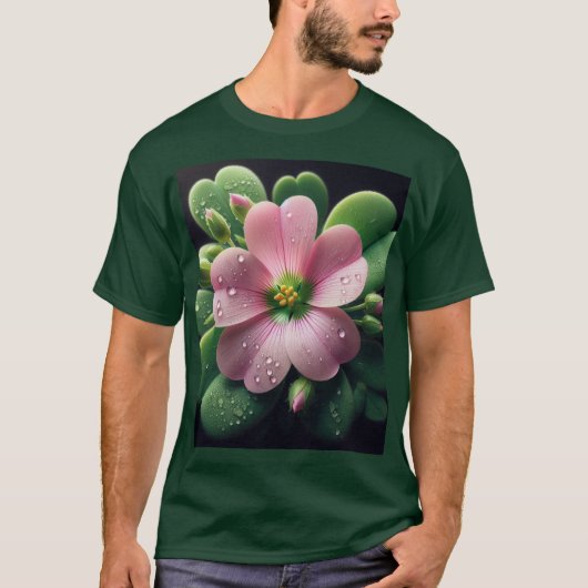 Klaver Bloemen Roze en Groene Oxalis T-shirt (Voorkant)