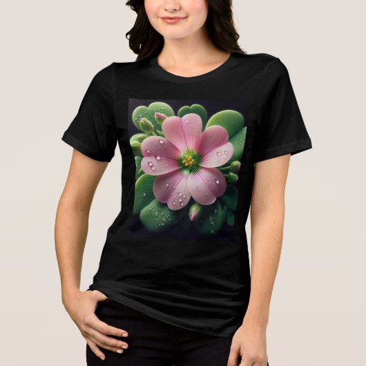 Klaver Bloemen Roze en Groene Oxalis Tri-Blend Shirt (Voorkant)