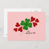 Klaver en harten op roze briefkaart (Voorkant / Achterkant)
