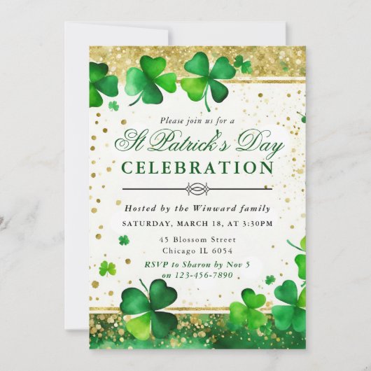 Klaver & Gouden Glitter Accenten St. Patrick's Day Kaart (Voorkant)