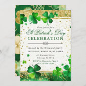 Klaver & Gouden Glitter Accenten St. Patrick's Day Kaart (Voorkant / Achterkant)