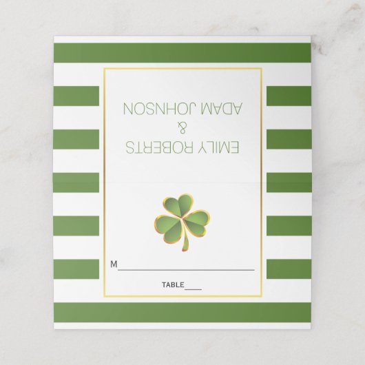 Klaver, groene strepen Ierse bruiloft gevouwen esc Plaatskaartje (Buitenkant ongevouwen)
