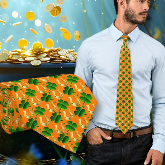 Klaver Hoefijzers Patroon Oranje Stropdas