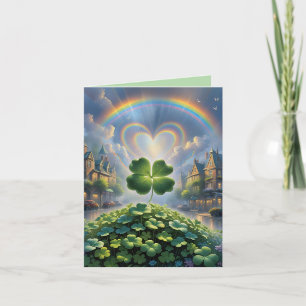 Klaver in een dorp met een regenboog in de lucht feestdagen kaart