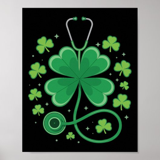 Klaver Stethoscoop St. Patrick's Day Verpleegster Poster (Voorkant)