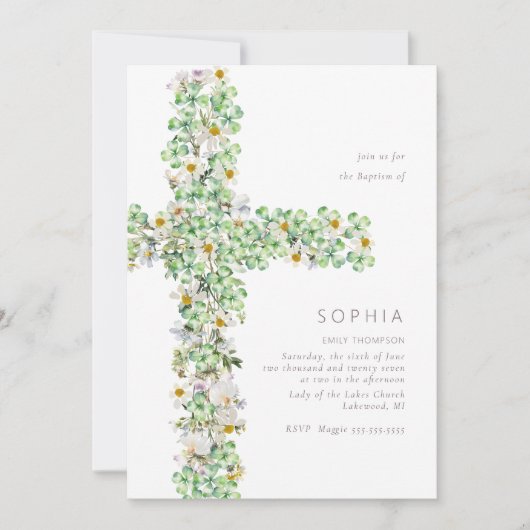 Klaver wilde bloem kruisen de doop doopsel kaart (Voorkant)