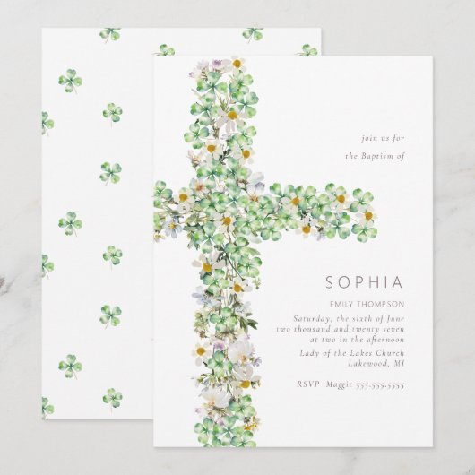 Klaver wilde bloem kruisen de doop doopsel kaart (Voorkant / Achterkant)