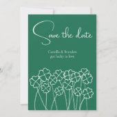 Klaverblad Smaragdgroene Moderne Trouwfeest Save The Date (Voorkant)